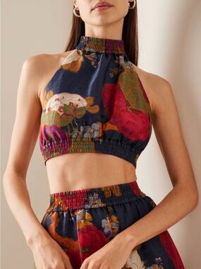VGUC SIR Bonita Linen-Silk Cropped Halter Top Sz 2 (M)